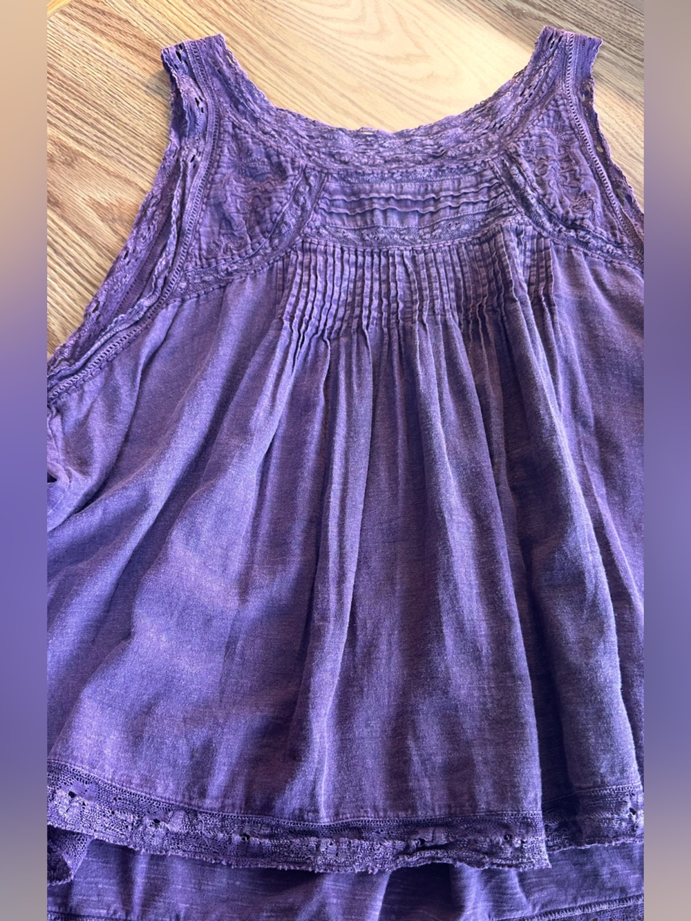 Sundance Dusty Lavender Gathered Cotton Swing Tank Top, XXL